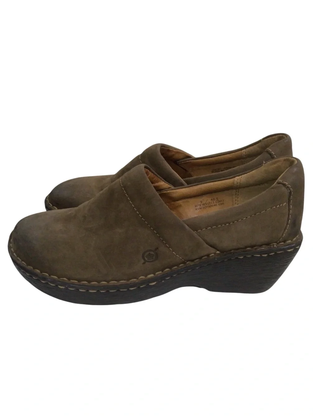 Born Women’s Brown Leather Slip-On Wedge Clogs Shoes Size 9 EU 40.5